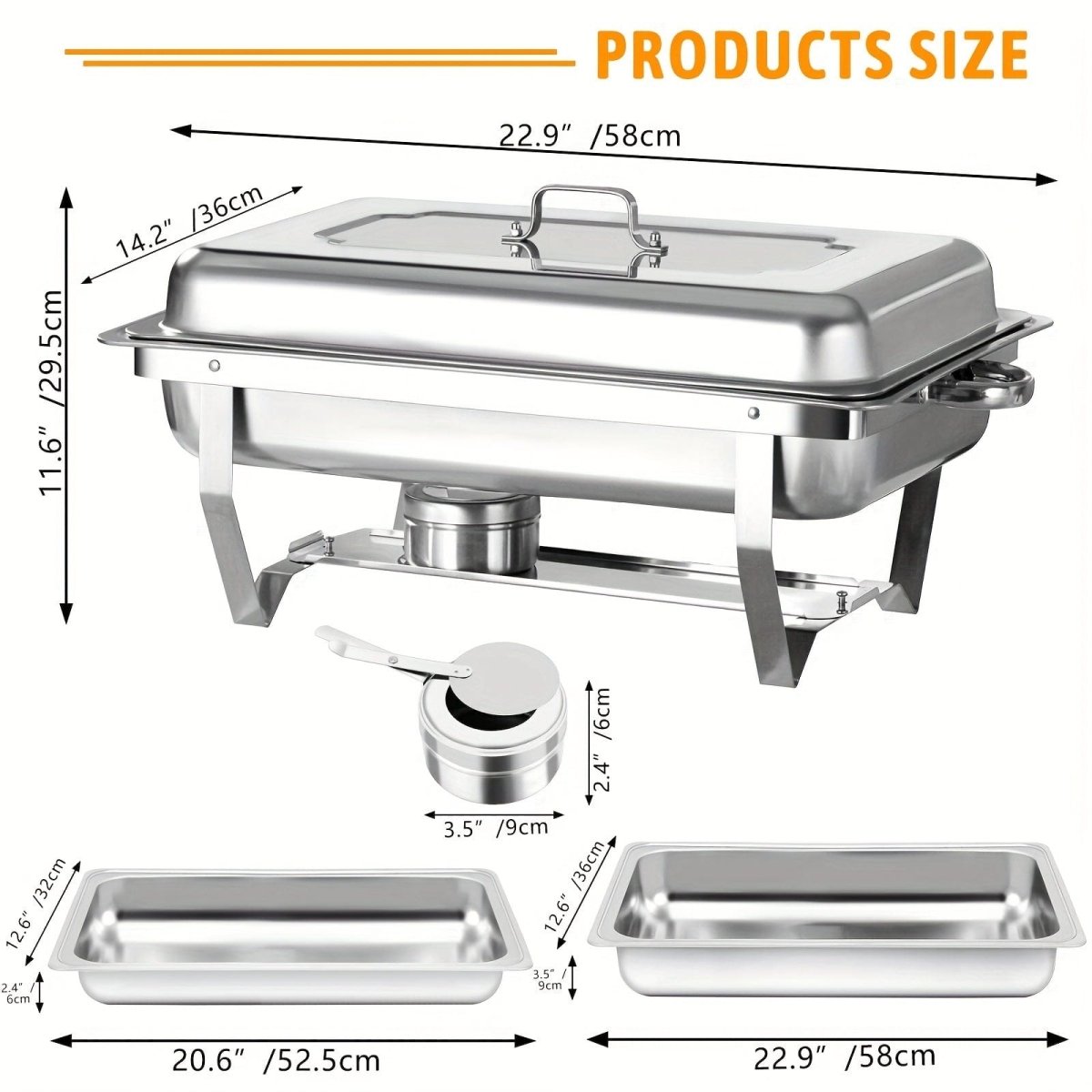 5 Packs 8QT Full Size Chafing Dish Buffet Set, Rectangular Stainless Steel Food Warmer Sets With Lids, Food Pans, Water Pan And Fuel Holders For Restaurant Catering Parties Weddings - SHOWLU FASHION STORE