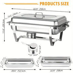 5 Packs 8QT Full Size Chafing Dish Buffet Set, Rectangular Stainless Steel Food Warmer Sets With Lids, Food Pans, Water Pan And Fuel Holders For Restaurant Catering Parties Weddings - SHOWLU FASHION STORE