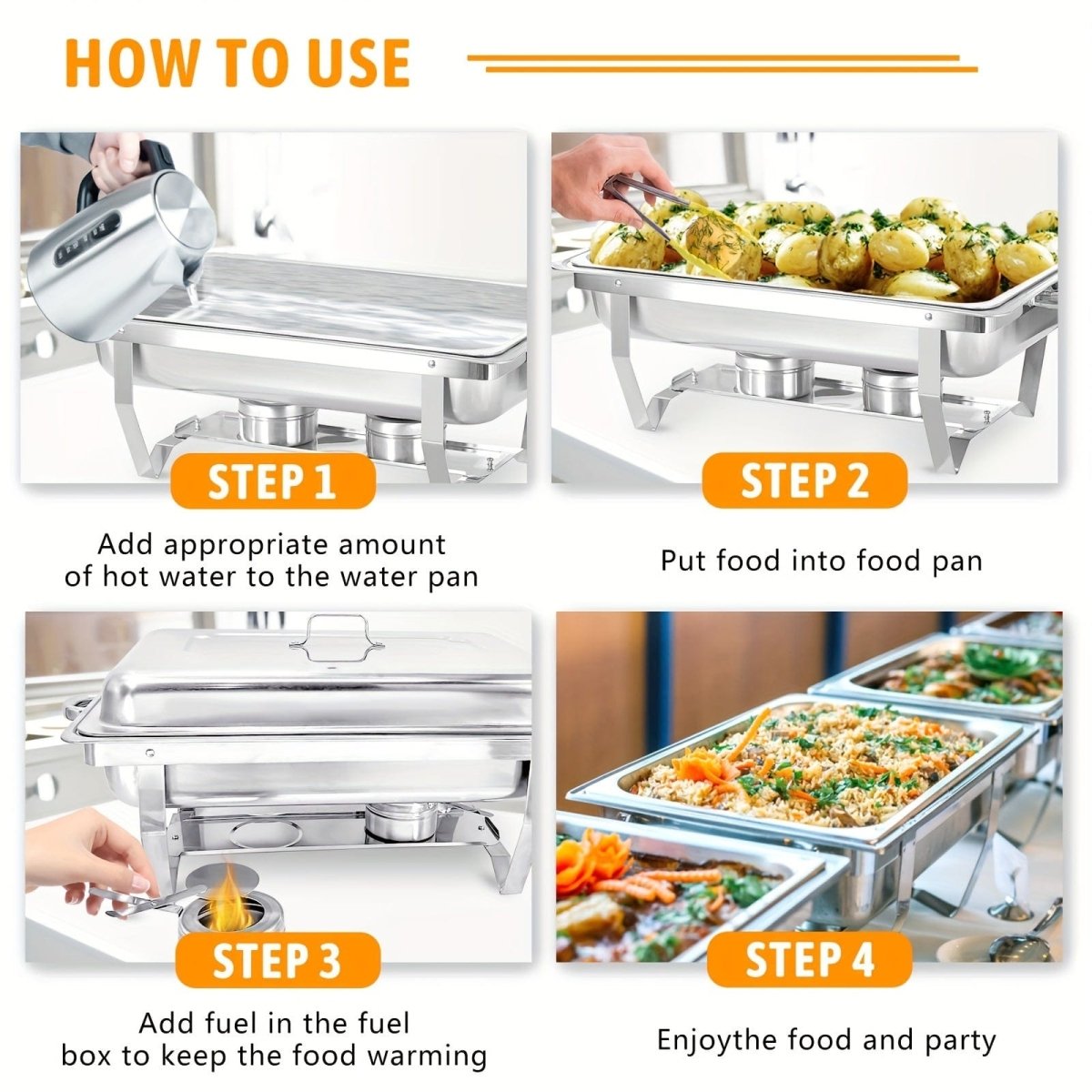 5 Packs 8QT Full Size Chafing Dish Buffet Set, Rectangular Stainless Steel Food Warmer Sets With Lids, Food Pans, Water Pan And Fuel Holders For Restaurant Catering Parties Weddings - SHOWLU FASHION STORE