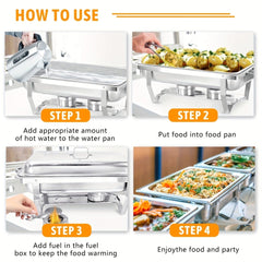 5 Packs 8QT Full Size Chafing Dish Buffet Set, Rectangular Stainless Steel Food Warmer Sets With Lids, Food Pans, Water Pan And Fuel Holders For Restaurant Catering Parties Weddings - SHOWLU FASHION STORE