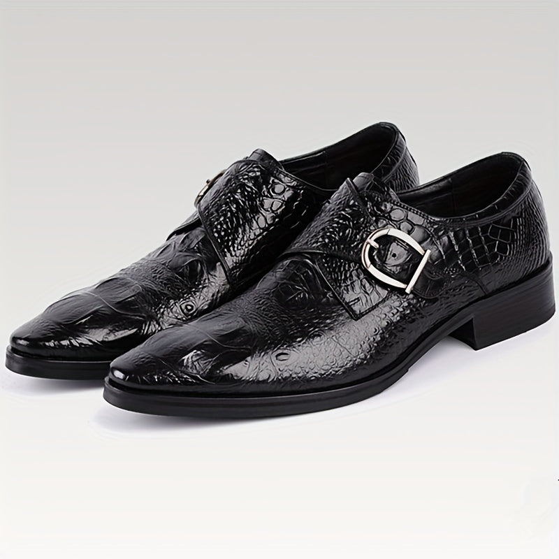 Men's Crocodile Print Pointed Toe Slip-On Loafers - Elegant Red Dress Shoes with Glossy Finish & Metal Buckle, Breathable for Business, Office, Weddings, and Formal Events SHOWLU FASHION STORE
