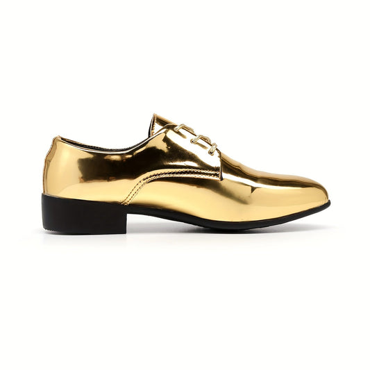 Golden Low Top Pointed Toe Chelsea Loafers - Men's Fashionable Solid Color All-Season Minimalist Business Casual Shoes - Faux Upper/Inner, Rubber Sole, Lace-Up, Plus Sizes Available SHOWLU FASHION STORE