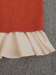 Women'S High-Waisted Side Slit Skirt with Front Button Detail - Red & White Two-Tone Design, Casual Spring/Summer/Fall Office & Casual Attire, High Waisted Skirt, Seasonal Fashion, Structured Silhouette, Durable Fabric