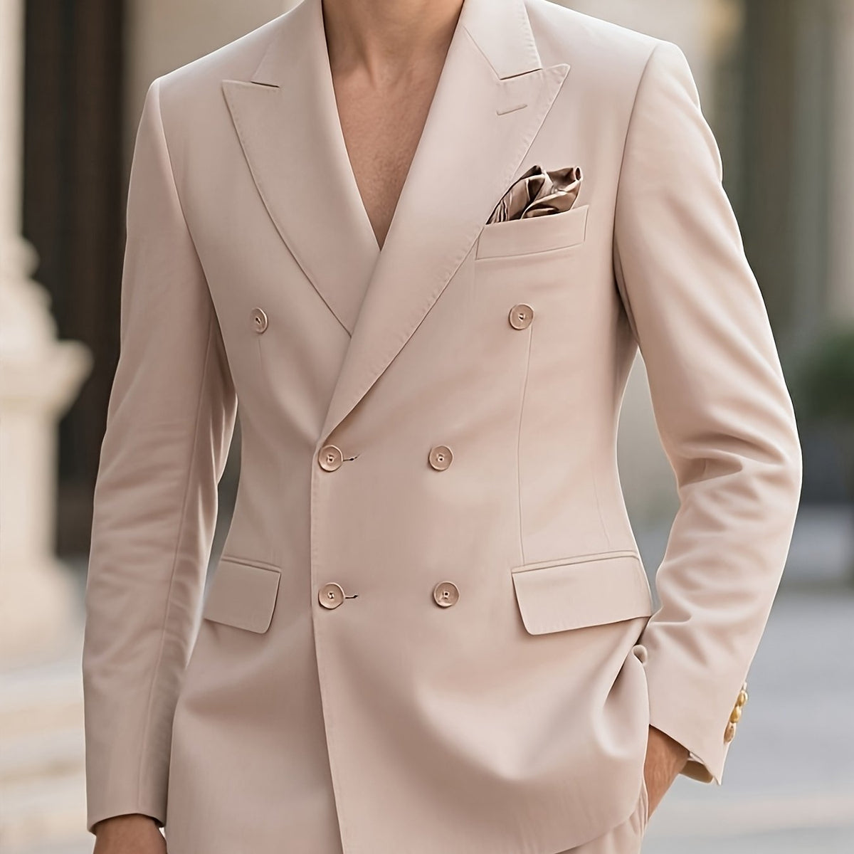 2pcs Men'S Tailored Suit with Notched Lapel & Matching Vest - Slim Fit Formal Wedding & Party Coat, Solid Color Long Sleeve with Pockets, Black/Brown/Beige, Wedding Attire, Sophisticated Style, Notched Lapel Design
