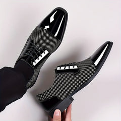 [Stylish Oxford Shoes] Comfortable Men's Black & White Oxford Dress Shoes - Business Casual Lace-Up Loafers with Rubber Sole, PU Upper & Inner Lining SHOWLU FASHION STORE