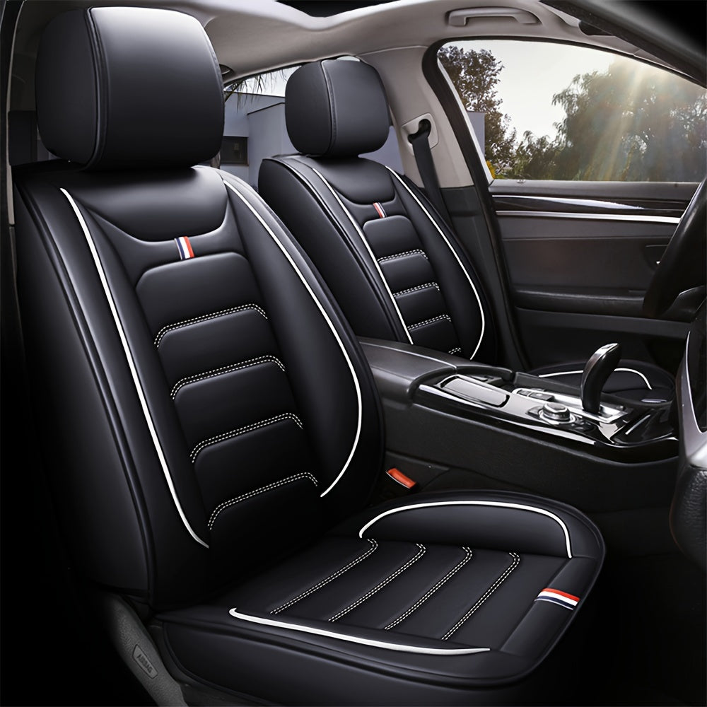 5 Car Seat Covers Faux Leather Seat Covers Full Set For Car Sedan SUV Truck Vans Front & Rear Seat Cushion Protector Wear-resistant, Breathable And Easy To Clean
