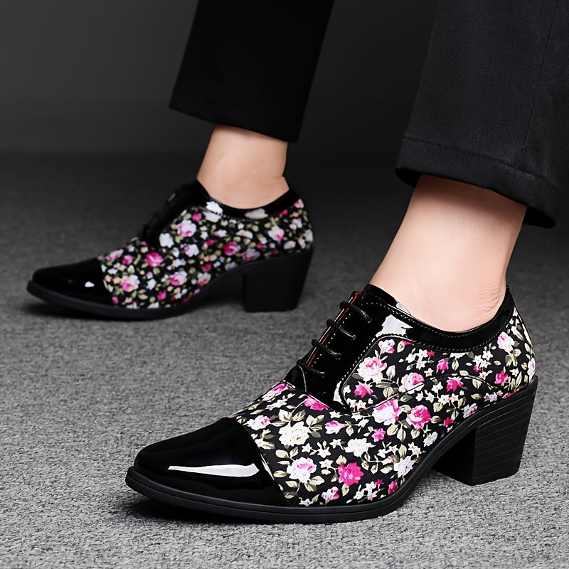 Men'S Fashion Floral Loafers, Classic Low Top Lace-up Dress Shoes, All-Season Casual Party Wedding Footwear, Pointed Toe with Rubber Sole, Faux & Fabric Upper, Comfortable Fit SHOWLU FASHION STORE