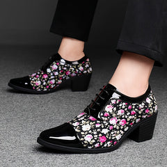 Men'S Fashion Floral Loafers, Classic Low Top Lace-up Dress Shoes, All-Season Casual Party Wedding Footwear, Pointed Toe with Rubber Sole, Faux & Fabric Upper, Comfortable Fit SHOWLU FASHION STORE