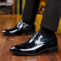 Men's Classic Lace-Up Dress Shoes - Glossy Wingtip Oxfords, Black, Formal & Casual Wear for Outdoor Events SHOWLU FASHION STORE