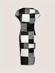 Ladies Elegant Plaid Print Slim-fit V-neck Dress, Suitable For Spring And Summer Daily Leisure, Women'S Wear