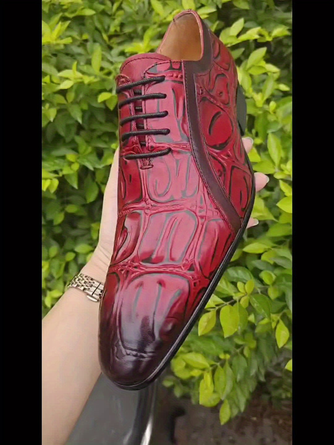 [Trendy Derby Shoes] Comfy Non Slip Men's Trendy Top Upper Derby Shoes - Lace Up Rubber Sole Formal Shoes for Outdoor Activities, Oxford, Print Design, Wedding SHOWLU FASHION STORE