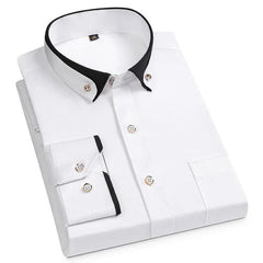 5XL Autumn/Winter Social Long Sleeve Shirt with Diamond Buckle Contrast Collar Men's Business Casual Four Seasons Pockets - SHOWLU FASHION STORE