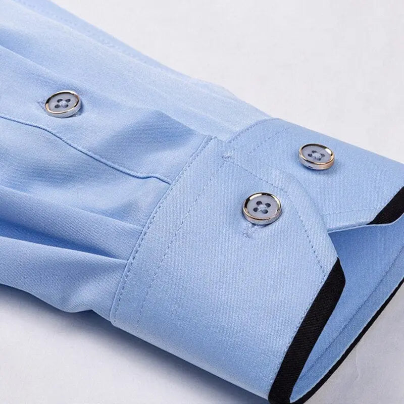 5XL Autumn/Winter Social Long Sleeve Shirt with Diamond Buckle Contrast Collar Men's Business Casual Four Seasons Pockets - SHOWLU FASHION STORE