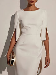 Women's Elegant White Formal party dress - Chic Business, Slim-fit pencil skirt with flared hem, Machine Washable for Weddings, galas, and professional events - Year-Round Sophisticated Attire, Formal Dresses, Wedding Guest A