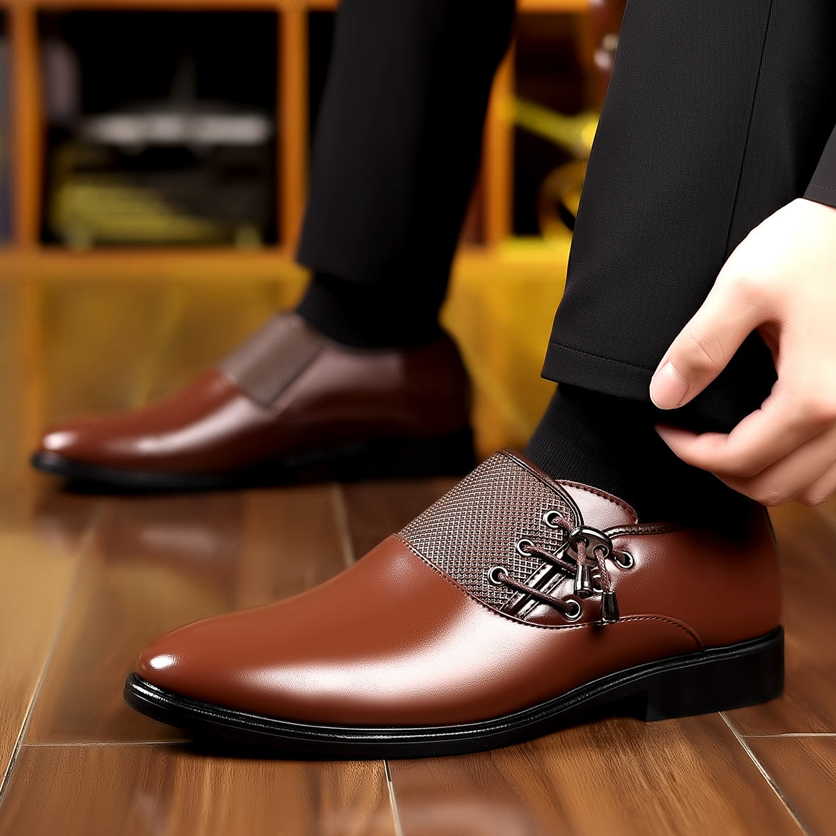 [Durable Build] Men's Fashion Business Casual Loafers - Slip-On, Rubber Sole,, Breathable Mesh Detailing, Rounded Toe, All-Season Comfort, Brown SHOWLU FASHION STORE