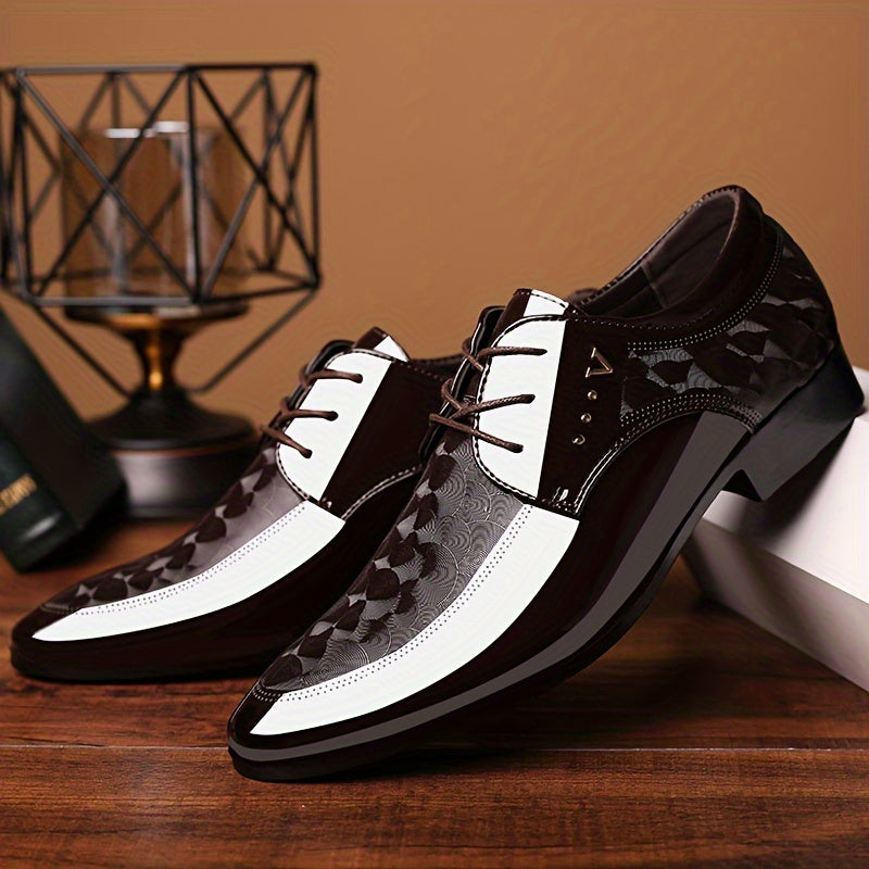 [Classic British Oxfords] Classic British Style Men's Oxfords - Solid Color Low Top Lace-Up with Pointed Toe, Faux Upper & Inner, Rubber Sole for Daily Wear, Wedding, Spring Season, Daily Wear Shoes SHOWLU FASHION STORE