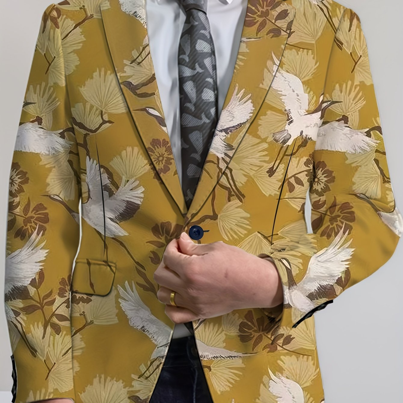 [Four-Season Party Blazer] Four-Season Regular Fit Men's Party Blazer - Stripes Print/Animal Print Notched Lapel, Fashion Suit Top With Button Details SHOWLU FASHION STORE