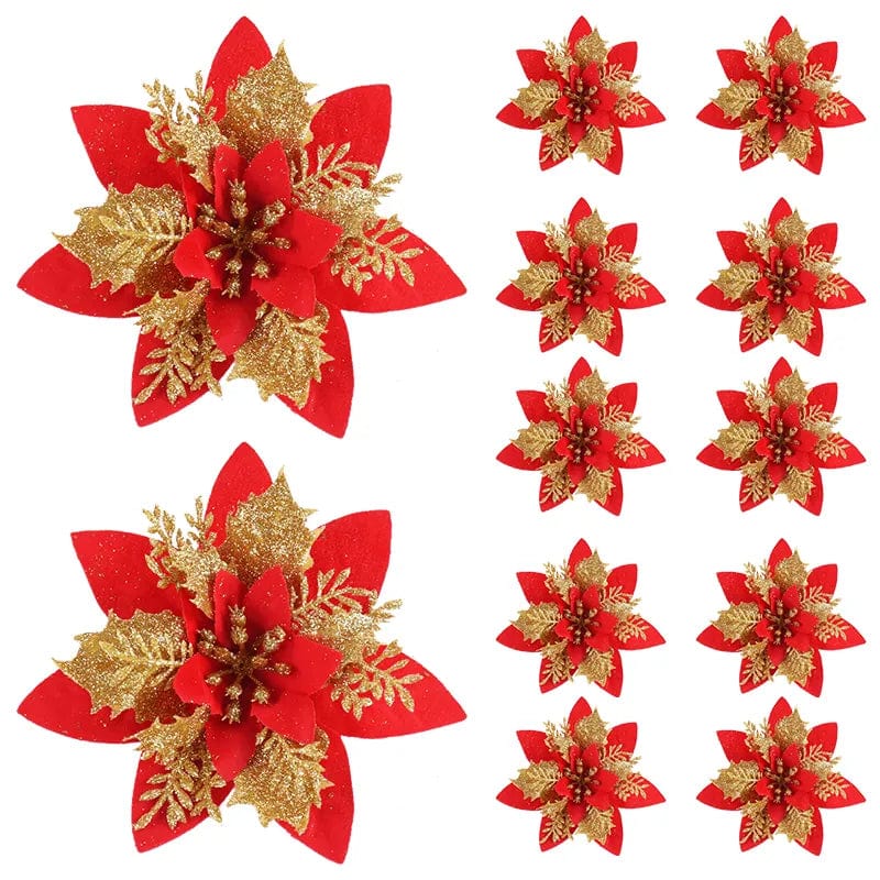 5pcs Glitter Pink Christmas Flowers Xmas Tree 14cm Artifical Flower Ornaments 2023 Merry Christmas Decoration For Home New Year - SHOWLU FASHION STORE