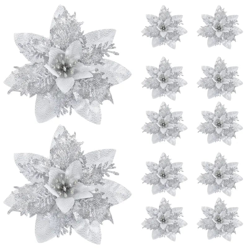 5pcs Glitter Pink Christmas Flowers Xmas Tree 14cm Artifical Flower Ornaments 2023 Merry Christmas Decoration For Home New Year - SHOWLU FASHION STORE