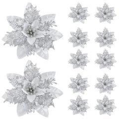 5pcs Glitter Pink Christmas Flowers Xmas Tree 14cm Artifical Flower Ornaments 2023 Merry Christmas Decoration For Home New Year - SHOWLU FASHION STORE