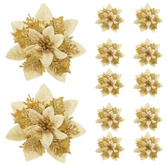 5pcs Glitter Pink Christmas Flowers Xmas Tree 14cm Artifical Flower Ornaments 2023 Merry Christmas Decoration For Home New Year - SHOWLU FASHION STORE