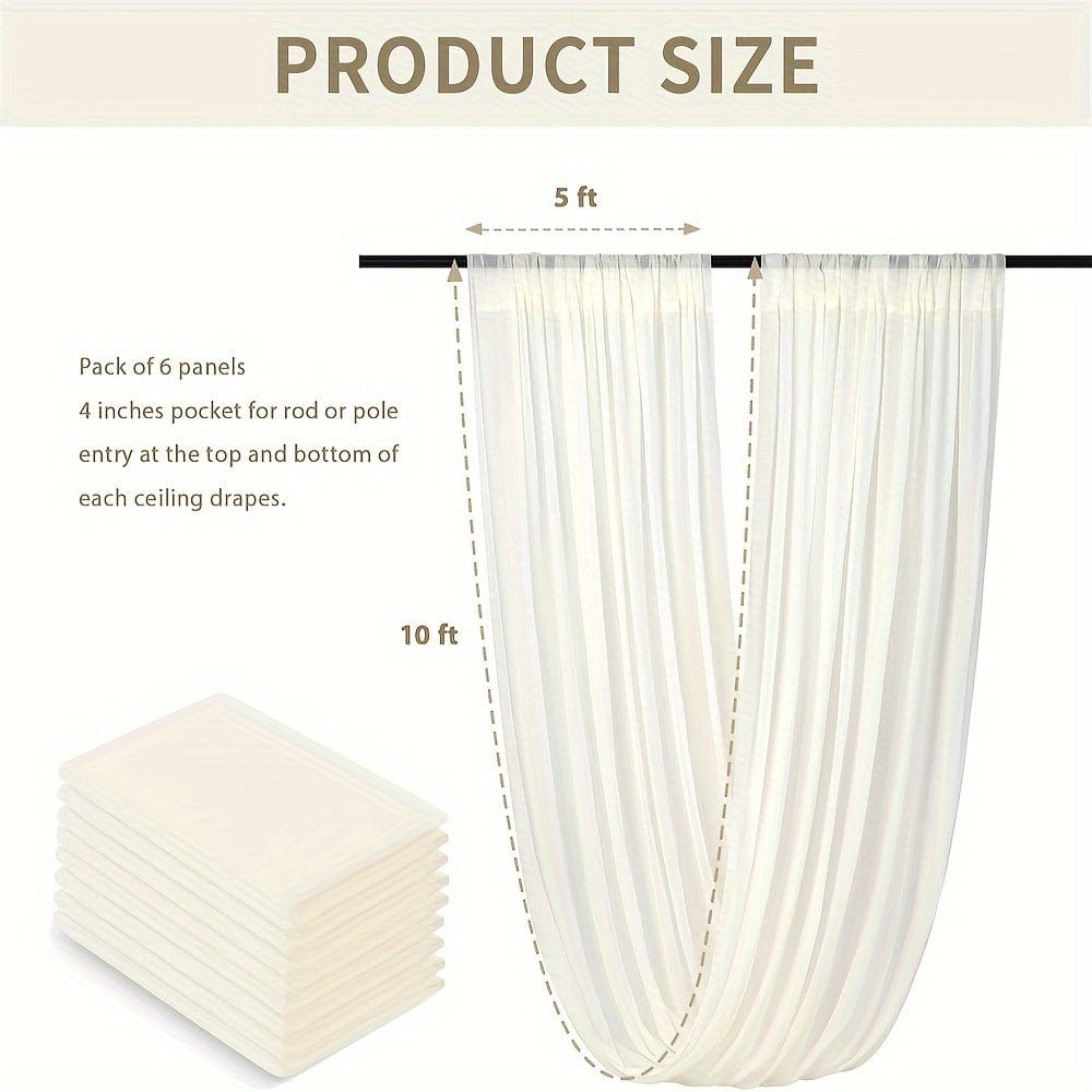 6 Pieces 5ftx10ft Ivory Ceiling Drapes Wedding Arch Draping Fabric Chiffon Wedding Drapes Curtain Decorations with Rod Pocket - SHOWLU FASHION STORE
