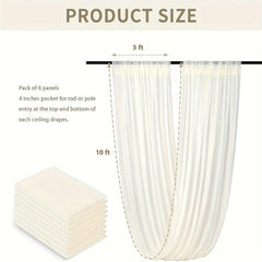 6 Pieces 5ftx10ft Ivory Ceiling Drapes Wedding Arch Draping Fabric Chiffon Wedding Drapes Curtain Decorations with Rod Pocket - SHOWLU FASHION STORE