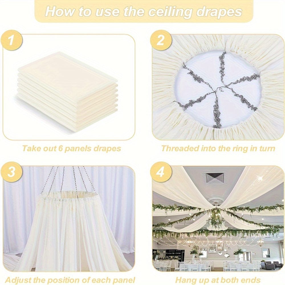 6 Pieces 5ftx10ft Ivory Ceiling Drapes Wedding Arch Draping Fabric Chiffon Wedding Drapes Curtain Decorations with Rod Pocket - SHOWLU FASHION STORE