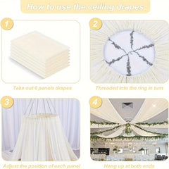 6 Pieces 5ftx10ft Ivory Ceiling Drapes Wedding Arch Draping Fabric Chiffon Wedding Drapes Curtain Decorations with Rod Pocket - SHOWLU FASHION STORE