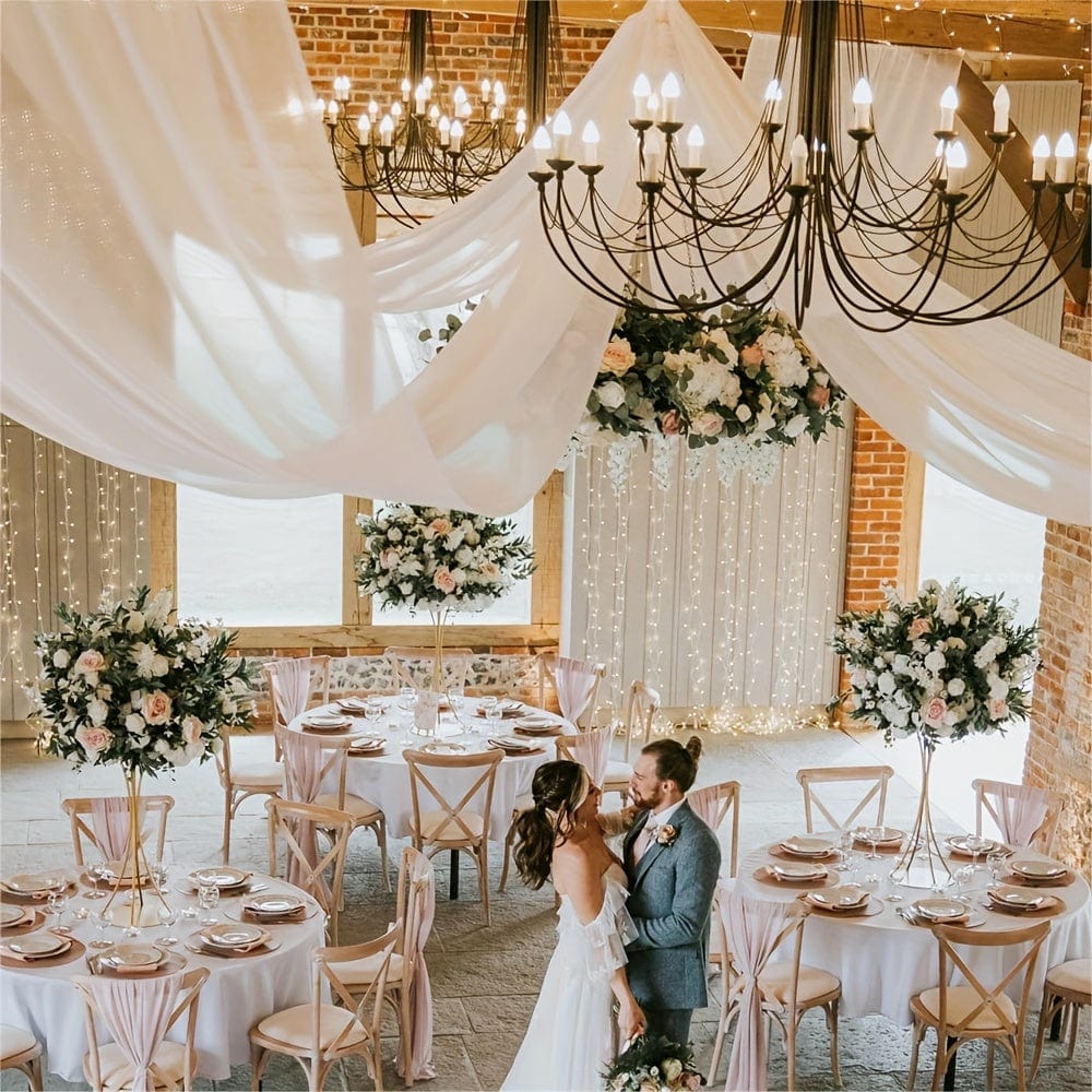 6 Pieces 5ftx10ft Ivory Ceiling Drapes Wedding Arch Draping Fabric Chiffon Wedding Drapes Curtain Decorations with Rod Pocket - SHOWLU FASHION STORE