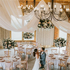 6 Pieces 5ftx10ft Ivory Ceiling Drapes Wedding Arch Draping Fabric Chiffon Wedding Drapes Curtain Decorations with Rod Pocket - SHOWLU FASHION STORE