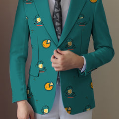 Men'S Casual Food Cartoon Pattern Suit, Polyester 95% Elastane 5%, All-Season Lapel Collar Blazer with Button Details, Regular Fit Woven Fabric SHOWLU FASHION STORE
