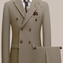 Youth Lapel Double Breasted Suit Set, Business Casual Solid Color Two-piece Set, Four Season Universal Graduation Ceremony Formal Attire, Interview Performance Dress Suit