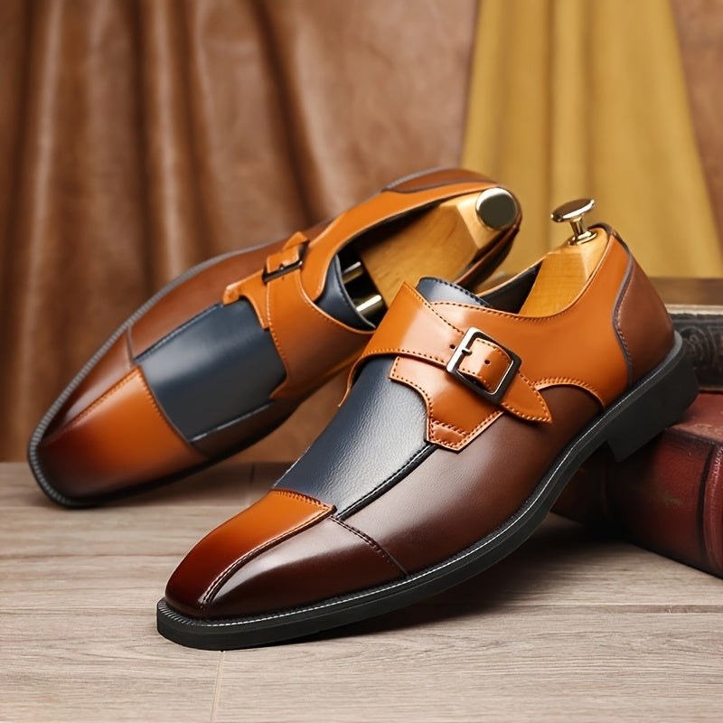 Men'S Plaid Oxfords with Buckle Closure, Microfiber Synthetic Dress Shoes, Low Top, Round Toe, Rubber Sole, PU Insole, for Business, Casual, Wedding, All-Season Wear SHOWLU FASHION STORE