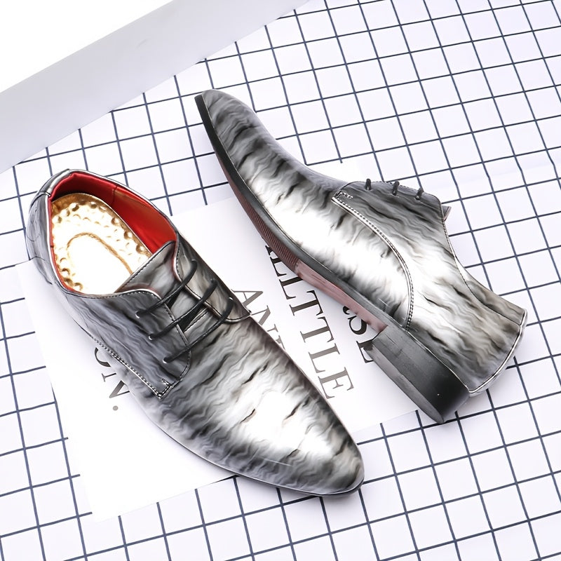 Men'S Fashion Blue Ripple Glossy Dress Shoes, Casual Business Style, All-Season Low Top Lace-Up, Pointed Toe, Upper/Inner, Rubber Sole, England-Inspired Design SHOWLU FASHION STORE