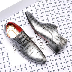 Men'S Fashion Blue Ripple Glossy Dress Shoes, Casual Business Style, All-Season Low Top Lace-Up, Pointed Toe, Upper/Inner, Rubber Sole, England-Inspired Design SHOWLU FASHION STORE
