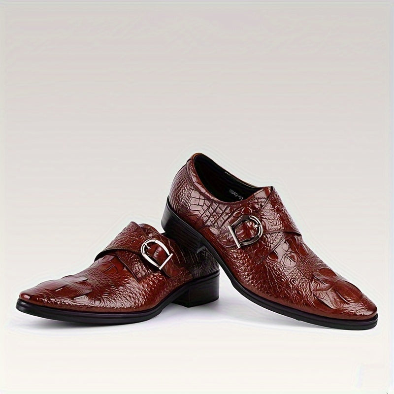 Men's Crocodile Print Pointed Toe Slip-On Loafers - Elegant Red Dress Shoes with Glossy Finish & Metal Buckle, Breathable for Business, Office, Weddings, and Formal Events SHOWLU FASHION STORE