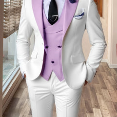 Men's 3pcs Wedding Suit Color Block Notch Label Slim Fit Formal Wedding Party Event Western Dress Suit 34S 36S 38S 40R 42R 44R 12.15gal