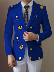 Men'S Casual Food Cartoon Pattern Suit, Polyester 95% Elastane 5%, All-Season Lapel Collar Blazer with Button Details, Regular Fit Woven Fabric SHOWLU FASHION STORE