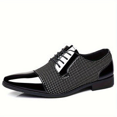 [Stylish Oxford Shoes] Comfortable Men's Black & White Oxford Dress Shoes - Business Casual Lace-Up Loafers with Rubber Sole, PU Upper & Inner Lining SHOWLU FASHION STORE