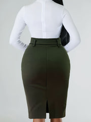 Chic Floral Belted Bodycon Skirt - Figure-Flattering & Ventilated Split Back - Perfect for Spring & Summer - Stylish Womens Fashion Wardrobe Essential