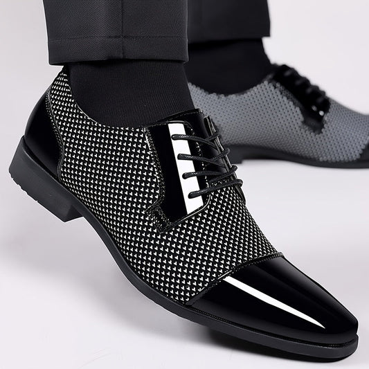 [Stylish Oxford Shoes] Comfortable Men's Black & White Oxford Dress Shoes - Business Casual Lace-Up Loafers with Rubber Sole, PU Upper & Inner Lining SHOWLU FASHION STORE