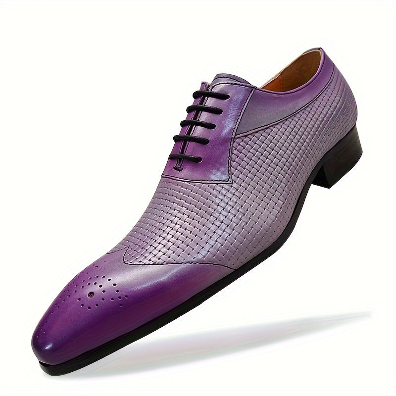 Men's Stylish Wing-tip Oxfords With Top Leather Uppers, Breathable Wear-resistant Non Slip Lace-up Dress Shoes For Business Office Wedding Party SHOWLU FASHION STORE