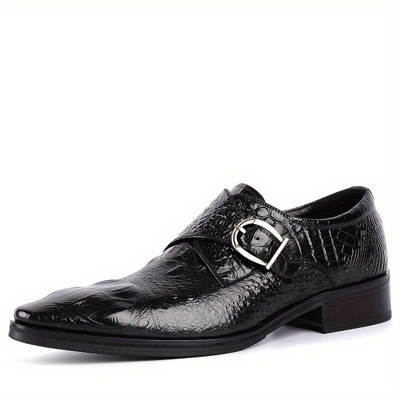 Men's Crocodile Print Pointed Toe Slip-On Loafers - Elegant Red Dress Shoes with Glossy Finish & Metal Buckle, Breathable for Business, Office, Weddings, and Formal Events SHOWLU FASHION STORE
