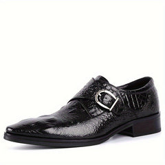 Men's Crocodile Print Pointed Toe Slip-On Loafers - Elegant Red Dress Shoes with Glossy Finish & Metal Buckle, Breathable for Business, Office, Weddings, and Formal Events SHOWLU FASHION STORE