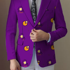 Men'S Casual Food Cartoon Pattern Suit, Polyester 95% Elastane 5%, All-Season Lapel Collar Blazer with Button Details, Regular Fit Woven Fabric SHOWLU FASHION STORE