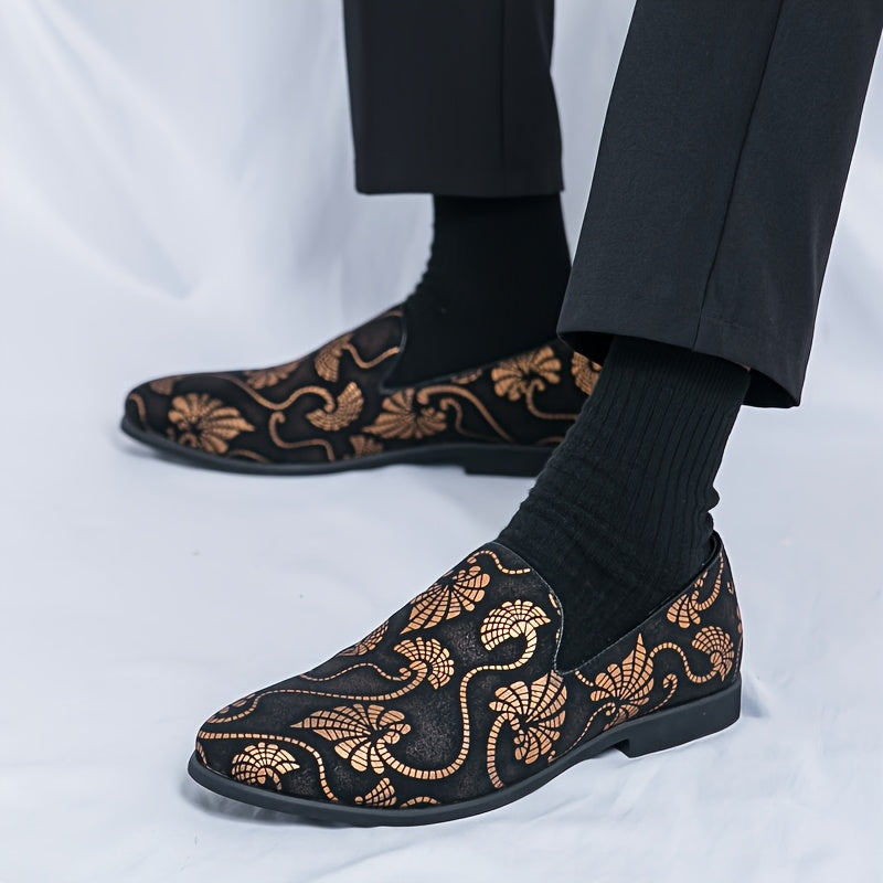 Men'S Business Casual Slip On Shoes, Universal, Upper, Inner, Sole, Rubber Insole, Random Embroidery Pattern SHOWLU FASHION STORE