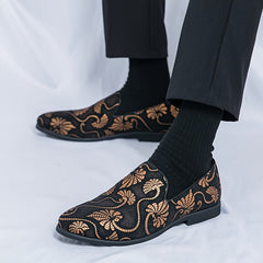 Men'S Business Casual Slip On Shoes, Universal, Upper, Inner, Sole, Rubber Insole, Random Embroidery Pattern SHOWLU FASHION STORE