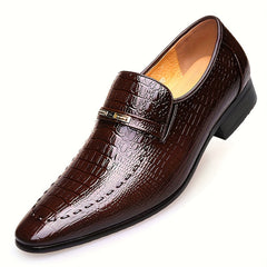 [Crocodile Oxford Loafers] Crocodile-Embossed Men's Black Oxford Loafers - Slip-On Dress Shoes with Golden-Tone Metallic Emblem - Comfortable Rubber Sole for Casual Business Formal Occasions SHOWLU FASHION STORE