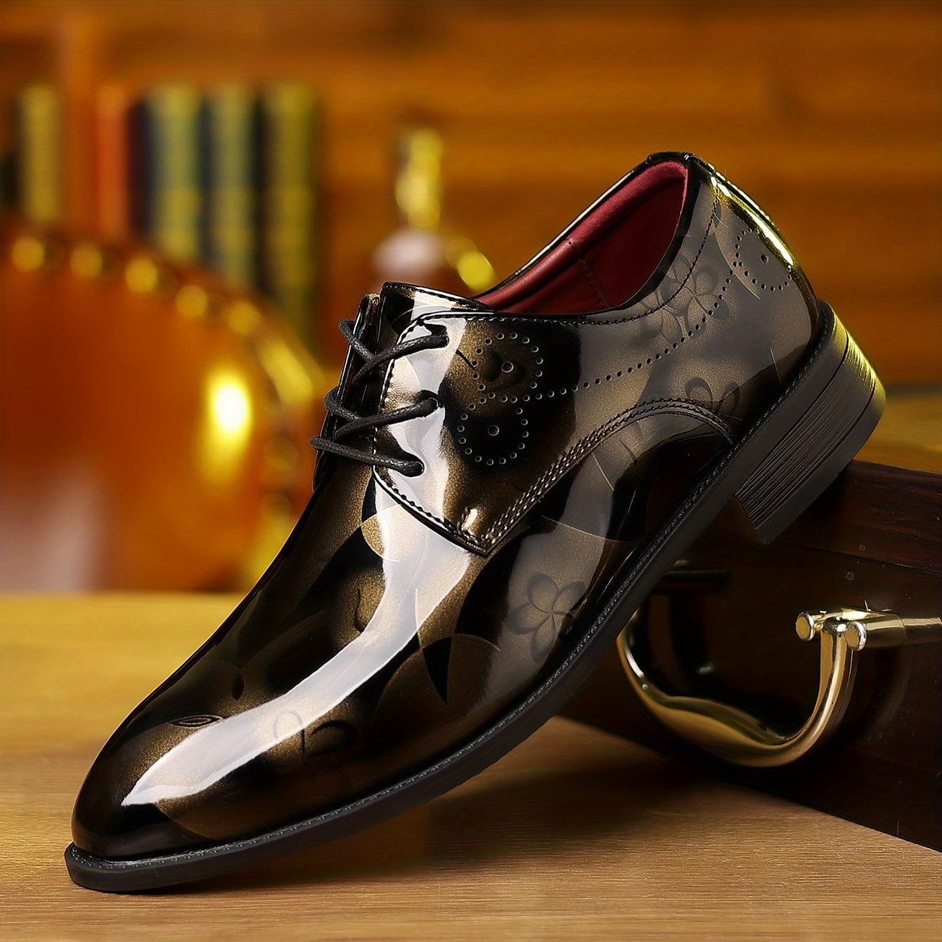 [Everyday Comfort] Men's Classic Lace-Up Dress Shoes - Glossy Wingtip Oxfords, Black, Formal & Casual Wear for Outdoor Events, Formal Footwear | Polished Appearance | Durable Rubber Sole SHOWLU FASHION STORE